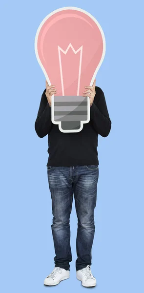 Man Met Een Gloeilamp Pictogram — Stockfoto