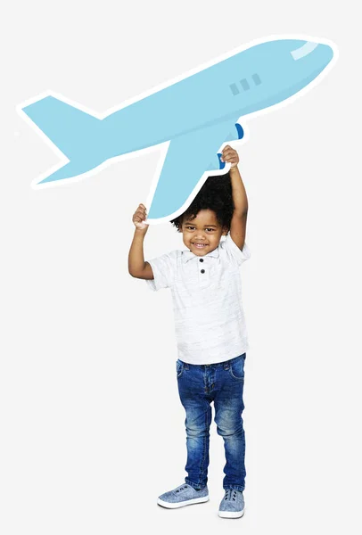 Щасливий Хлопчик Тримає Значок Літака — стокове фото