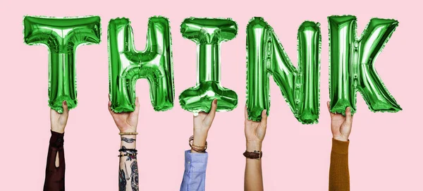 Hands Showing Think Balloons Word — Stock Photo, Image