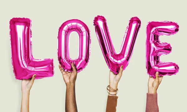 Hands Showing Love Balloons Word — Stock Photo, Image