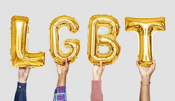 Yellow Gold Alphabet Balloons Forming Word Lgbt — Stock Photo, Image