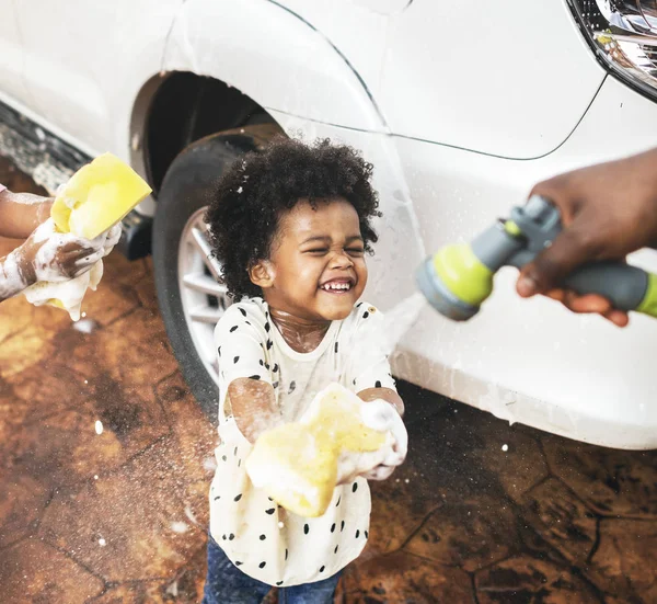 Boys Washing Family Car — Stock Photo, Image