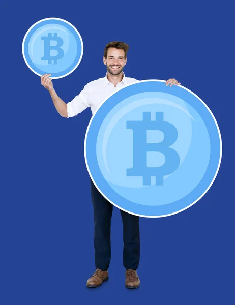 Geschäftsmann Investiert Kryptowährung Bitcoin — Stockfoto