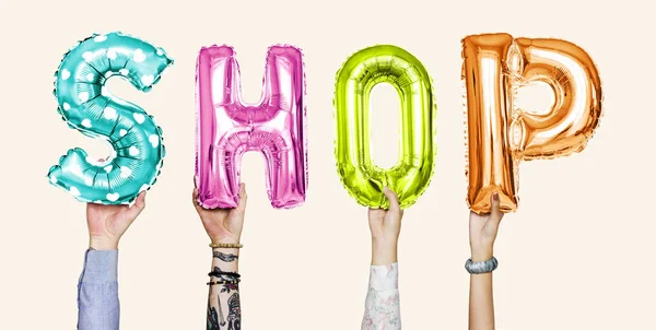 Renkli Alfabe Balonlar Word Dükkanı Şekillendirme — Stok fotoğraf