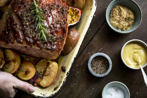 Gebratener Schinken Lebensmittel Fotografie Rezeptidee — Stockfoto