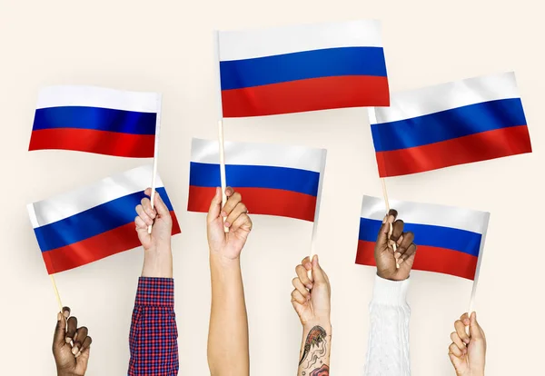 Hands Waving Flags Russia — Stock Photo, Image