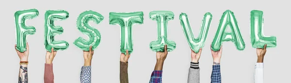 Green Alphabet Balloons Forming Word Festival — Stock Photo, Image