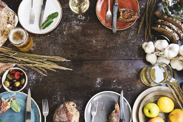 Marco Comida Una Mesa Madera — Foto de Stock