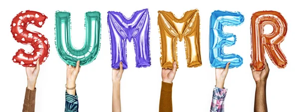 Hands Showing Summer Balloons Word — Stock Photo, Image
