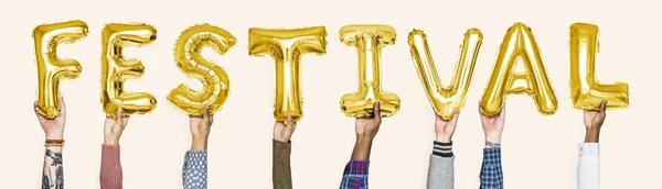 Yellow Gold Alphabet Balloons Forming Word Festival — Stock Photo, Image