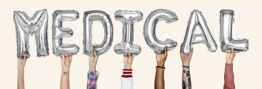 Tıbbi balonlar kelime gösteren eller