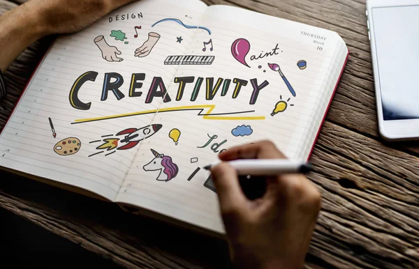 Homem Desenhando Criatividade Caderno — Fotografia de Stock