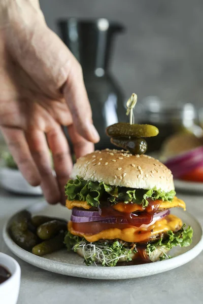 Hamburguesa Vegetariana Comida Fotografía Receta Idea — Foto de Stock