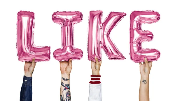 Rózsaszín Ábécé Hélium Ballonok Szöveg Mint Alkotó — Stock Fotó