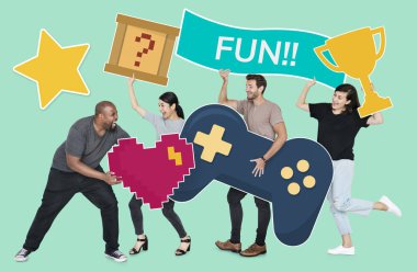 Oyun simgeleri ile eğleniyor oynak farklı kişi