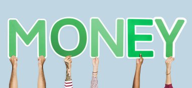 Yeşil mektupları kelime para oluşturan holding eller