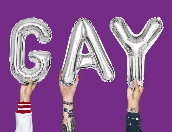 Argent Ballons Alphabet Gris Formant Mot Gay — Photo