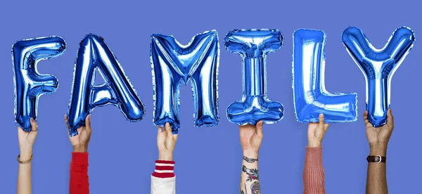 Hands Showing Family Balloons Word — Stock Photo, Image