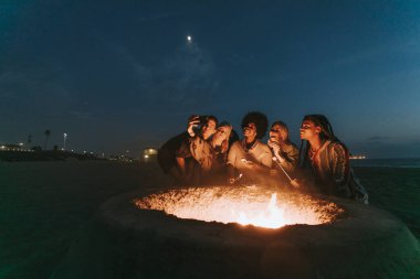 Kavurma Marshmallow s'mores için arkadaşlar 