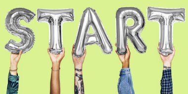 Başlangıç sözcük balonu holding eller