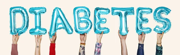Manos Mostrando Globos Diabéticos Palabra —  Fotos de Stock