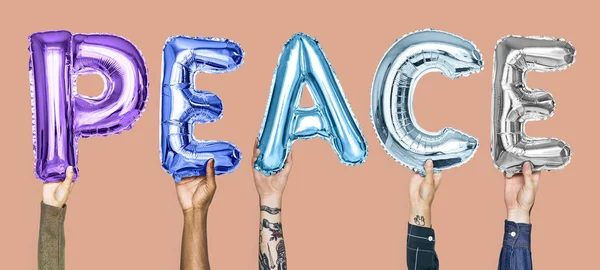 Bunte Alphabet Luftballons Formen Das Wort Frieden — Stockfoto