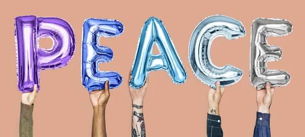 Colorful Alphabet Balloons Forming Word Peace — Stock Photo, Image