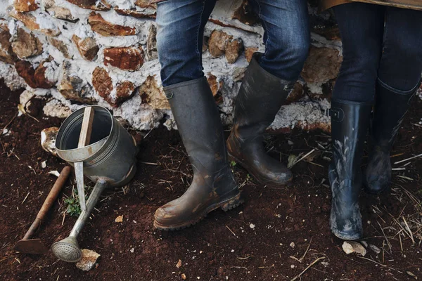 Werken Samen Bij Een Boerderij Echt Paar — Stockfoto