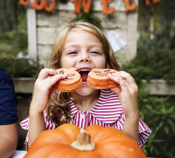 Mladá Hravá Dívka Těší Halloween Festival — Stock fotografie