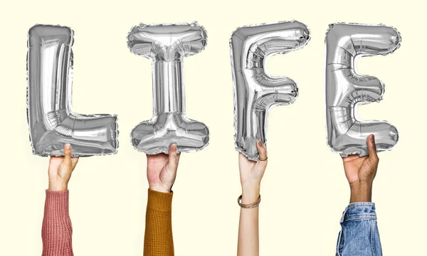Hands Showing Life Balloons Word — Stock Photo, Image