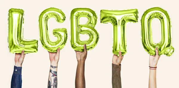 Grüne Luftballons Die Das Wort Lgbtq Bilden — Stockfoto