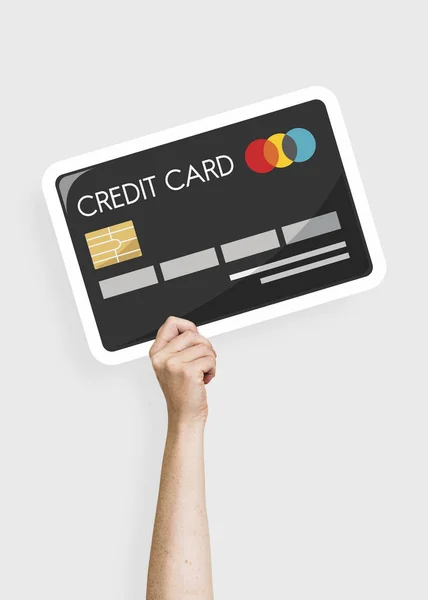 Bir Kredi Kartı Karton Pervane Tutan — Stok fotoğraf
