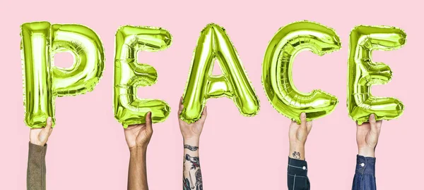 Green Alphabet Balloons Forming Word Peace — Stock Photo, Image