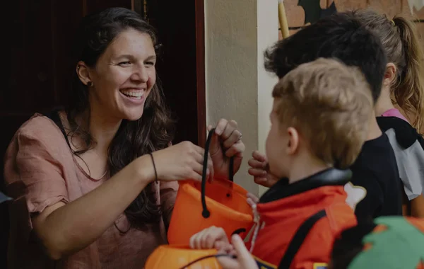 Little Children Trick Treating Halloween Stock Image