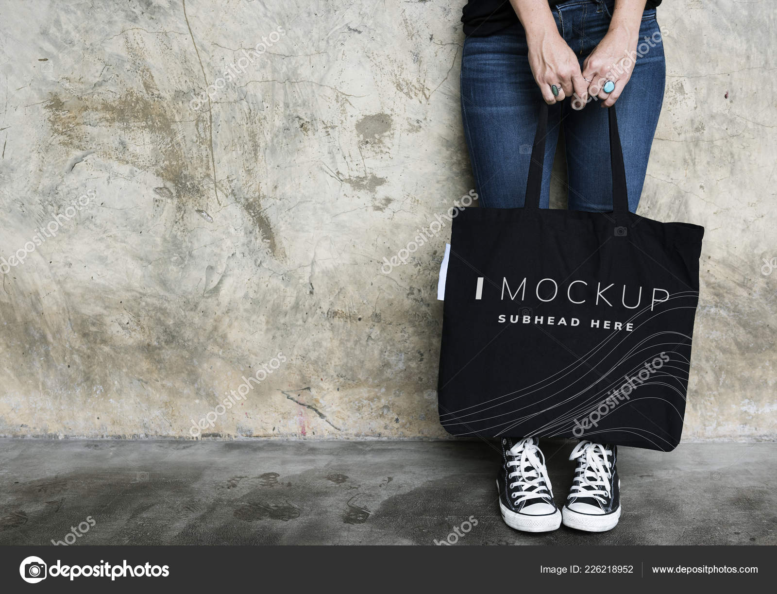 Woman Carrying Black Tote Bag Mockup Stock Photo by Rawpixel