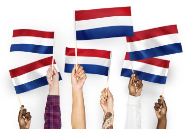 Hollanda bayrakları sallayarak elleri