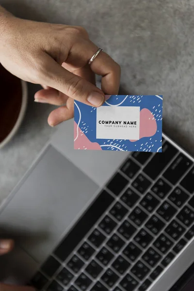 Handing Out Business Card Mockup — Stock Photo, Image