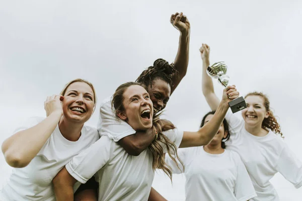 Γυναικείο Ποδόσφαιρο Παίκτες Γιορτάζοντας Νίκη Τους — Φωτογραφία Αρχείου