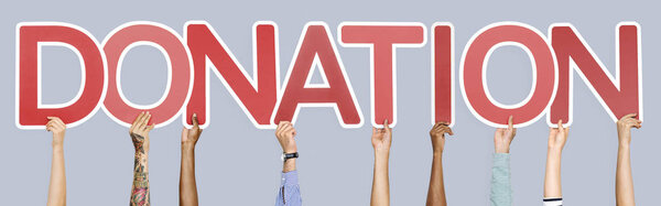 Red letters forming the word donation