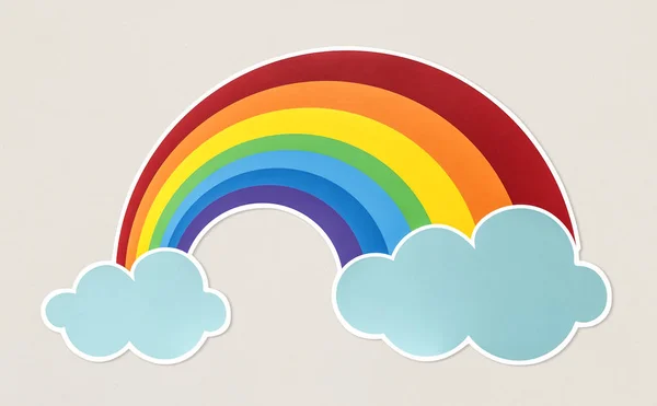 Colorido Arco Iris Con Nubes Icono — Foto de Stock