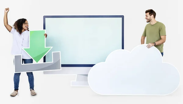 Lidé Ikonami Související Cloudovou Technologií — Stock fotografie