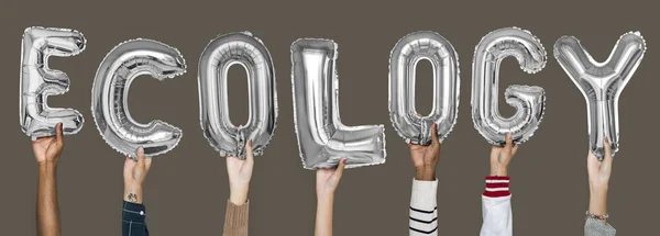 Hands Showing Ecology Balloons Word — Stock Photo, Image