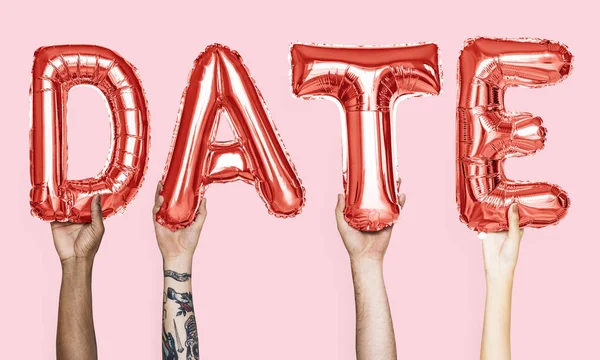 Rode Alfabet Ballonnen Vormen Het Woord Datum — Stockfoto