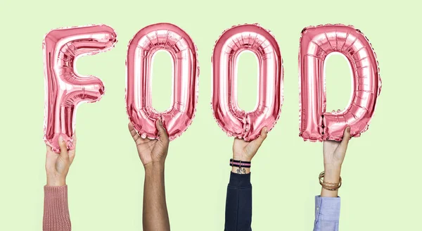 Hands Holding Food Word Balloon Letters — Stock Photo, Image