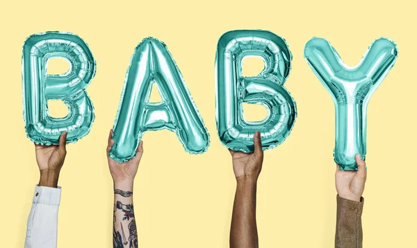 Χέρια Δείχνουν Μωρό Μπαλόνια Λέξης — Φωτογραφία Αρχείου