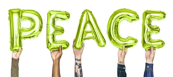 Gröna Alfabetet Ballonger Bildar Ordet Fred — Stockfoto