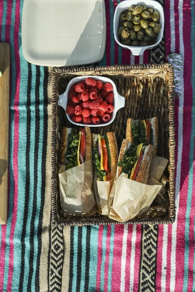 Sandvișuri Vegane Pentru Prânz Plajă — Fotografie, imagine de stoc