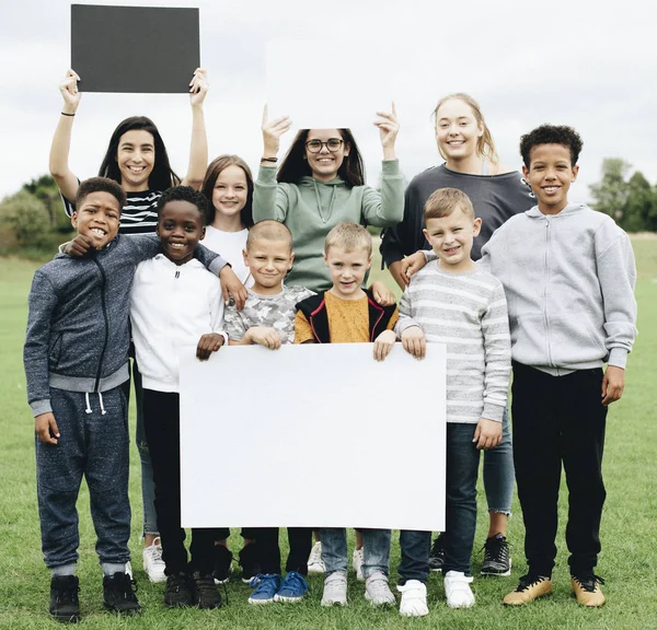 Group Diverse Kids Supporting Movement — Stock Photo, Image