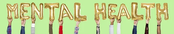 Hände Halten Wort Für Psychische Gesundheit Luftballonbuchstaben — Stockfoto