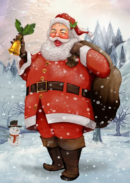 Disegnato Mano Allegro Babbo Natale Portando Sacco Regali — Foto Stock